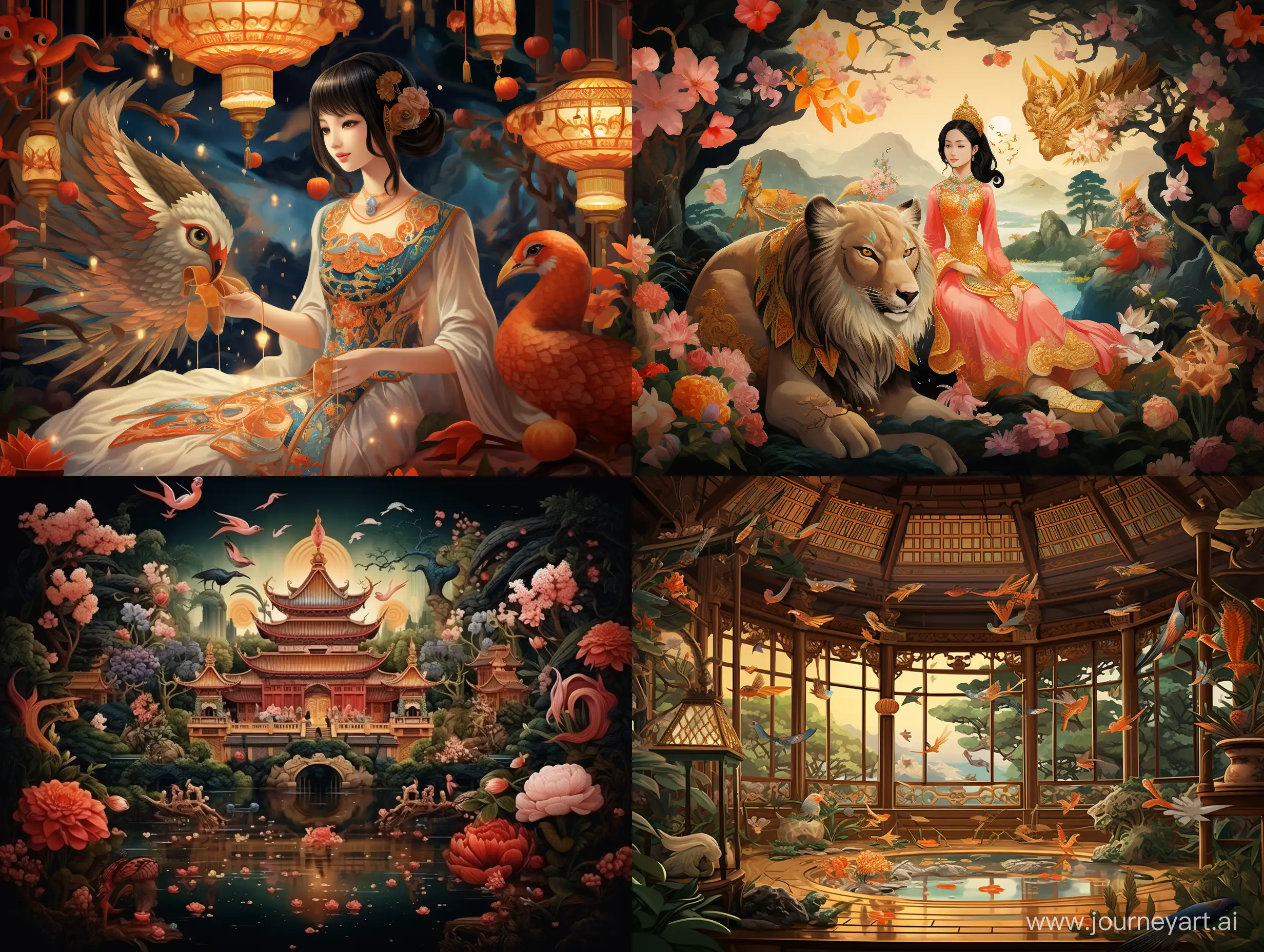 Illustration like a fairytale of the animals from Chinese calendar in Thai palace