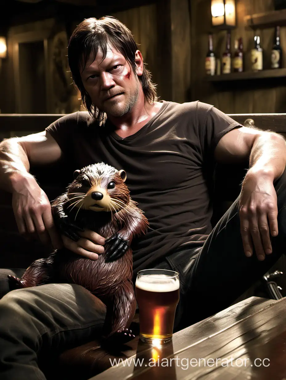 Daryl-Dixon-Enjoying-Leisure-Time-at-the-Pub-with-a-LaidBack-Beaver-Companion