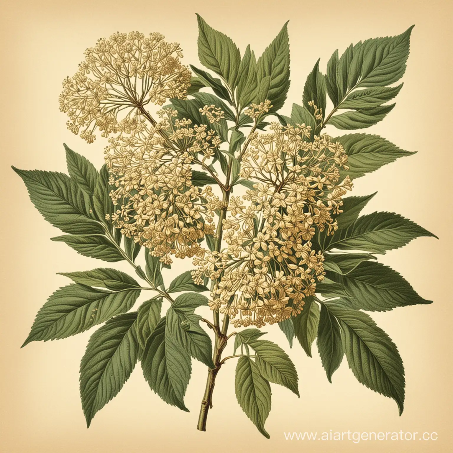 vintage illustration elderberry, beige background,