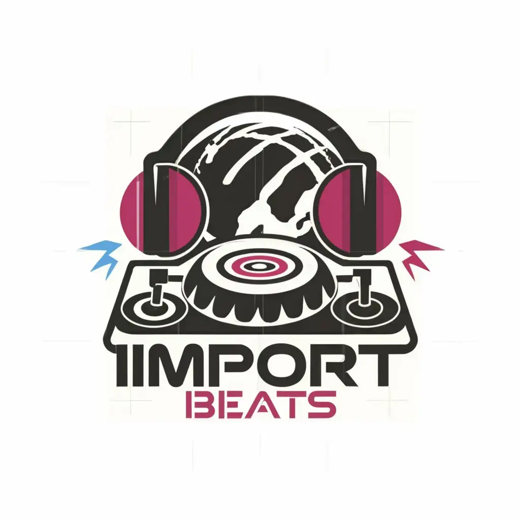 a logo design,with the text "IMPORT BEATS", main symbol:create DJ deck with DJ HEADPHONES,complex,be used in Events industry,clear background