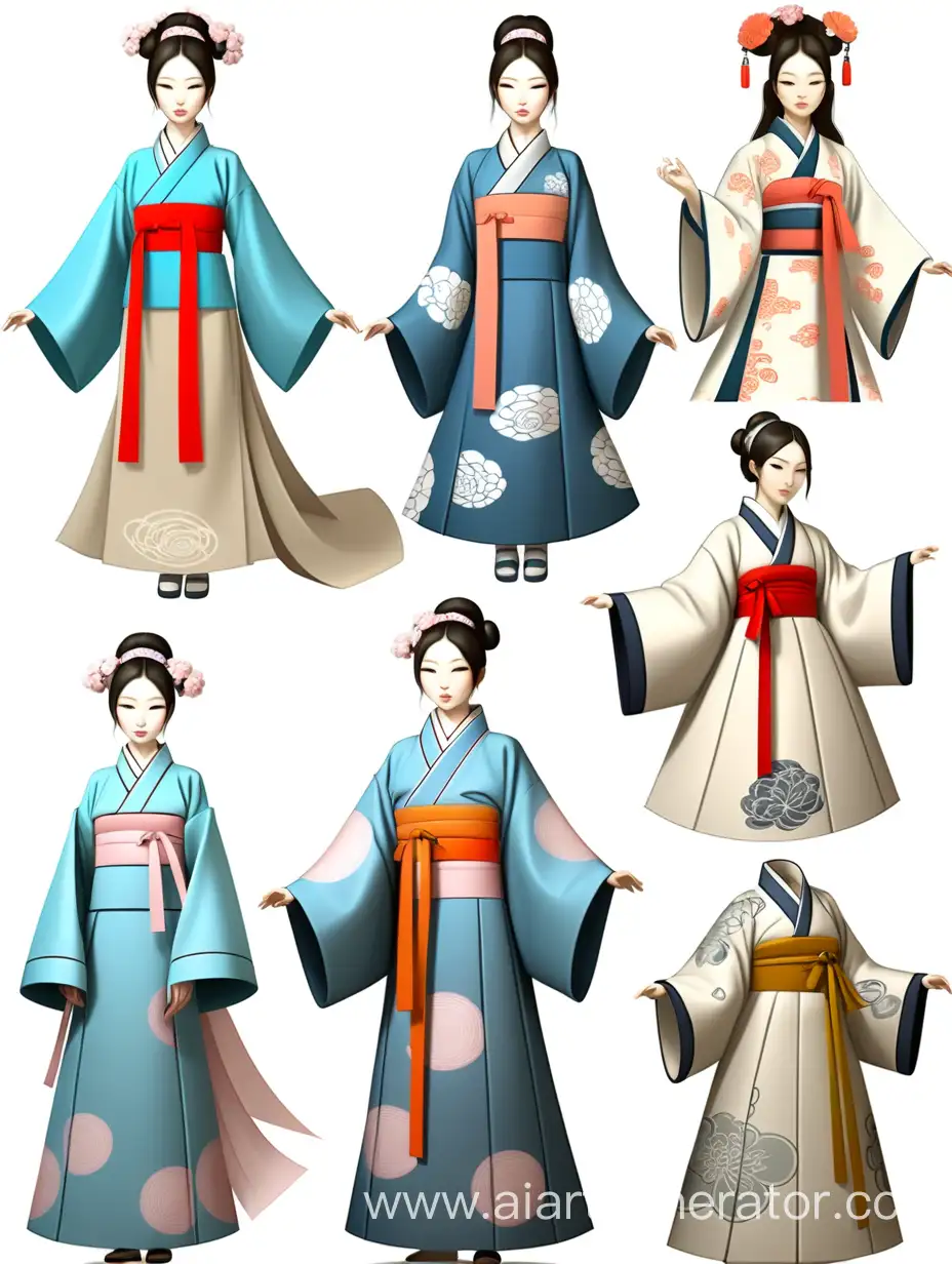 Эскизы костюмов в корейском и японском стиле