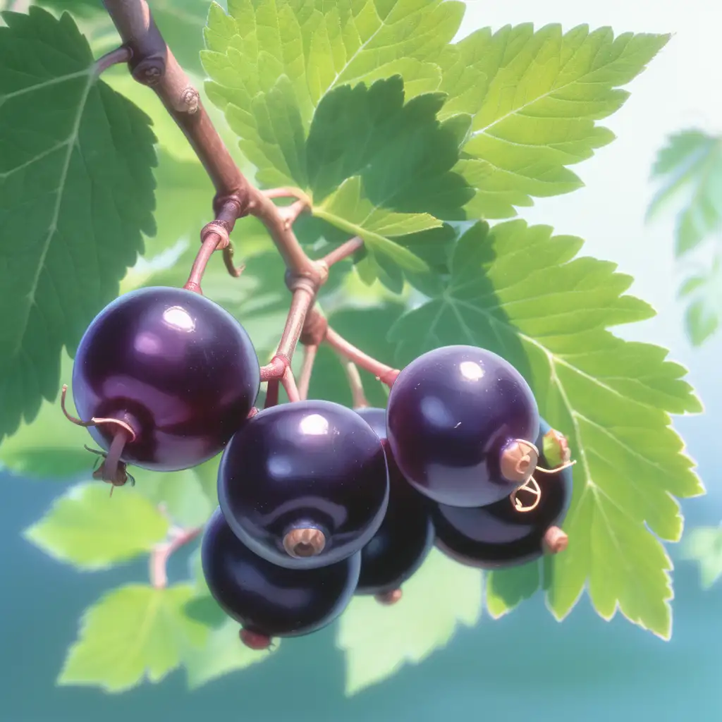 1 Blackcurrant fruit in the art style of Makoto Shinkai with no background