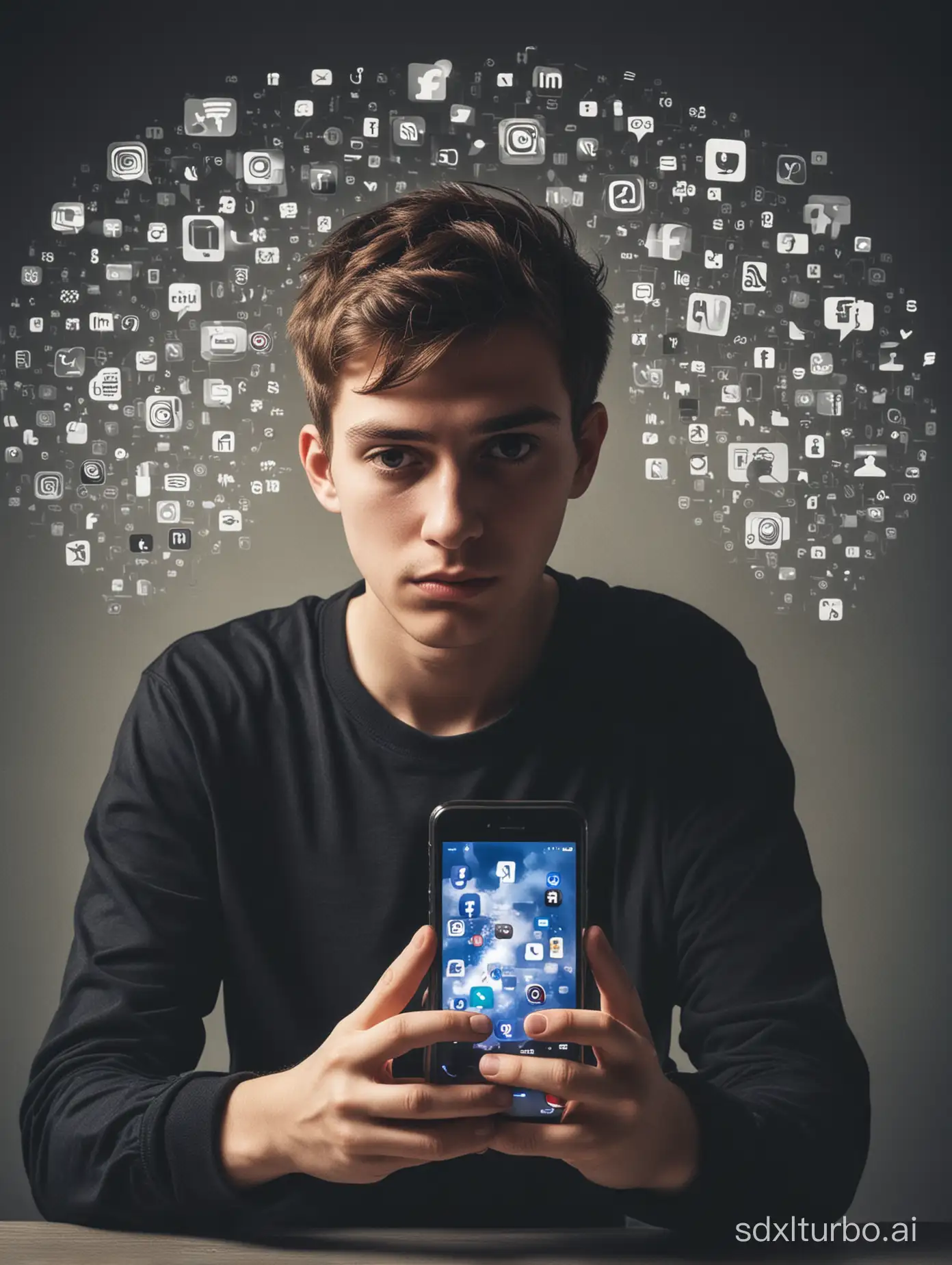 A young person whose family members are addicted to social media