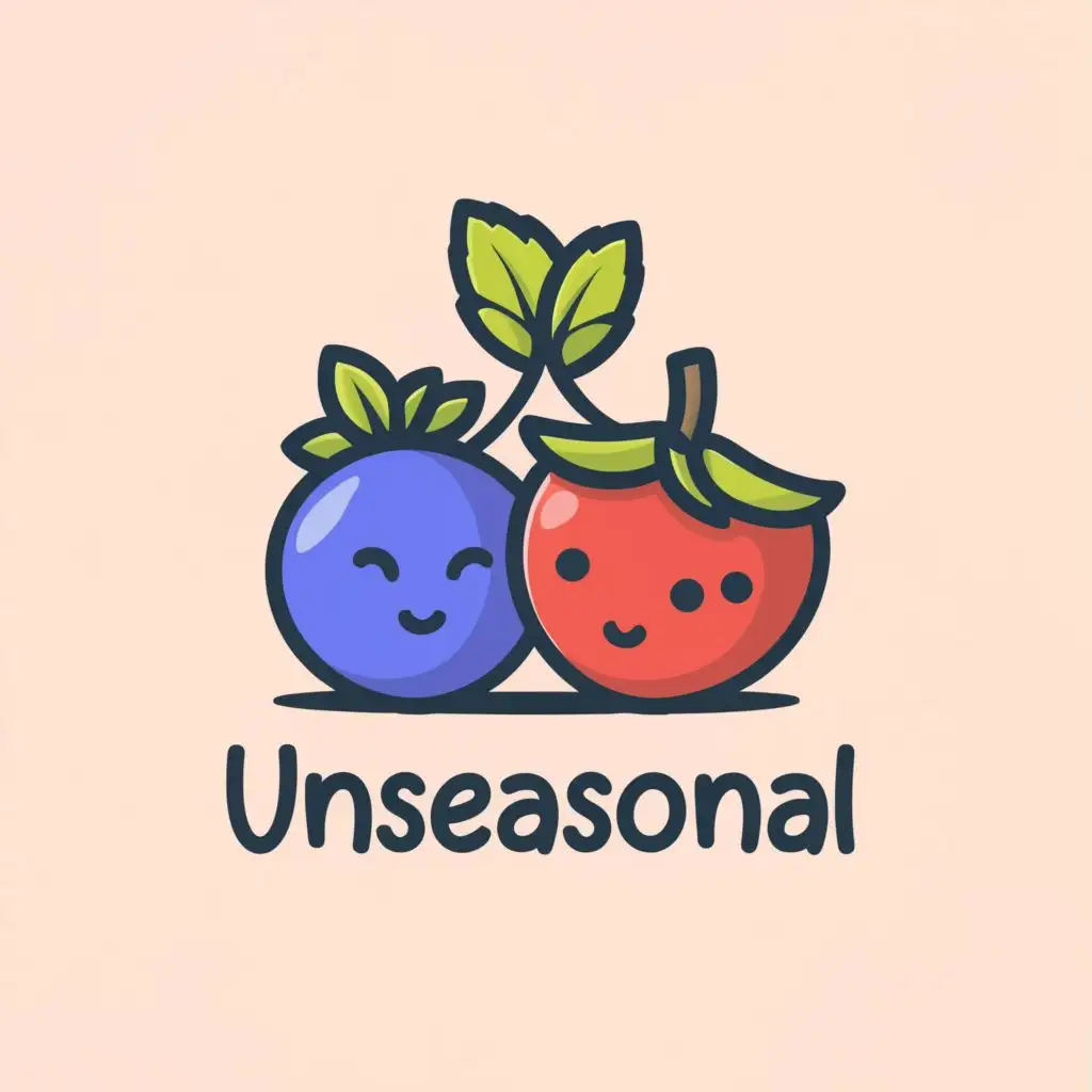 a logo design,with the text "UNSEASONAL", main symbol:strawberry and blueberry plants stacked in a building,Moderate,clear background