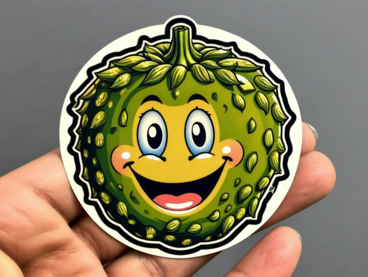 Scratch and Sniff,  1980s, Vintage Sticker, Trend Sticker, Face, Smile, round sticker, beautiful,  intricate, shiny, happy, dill pickle