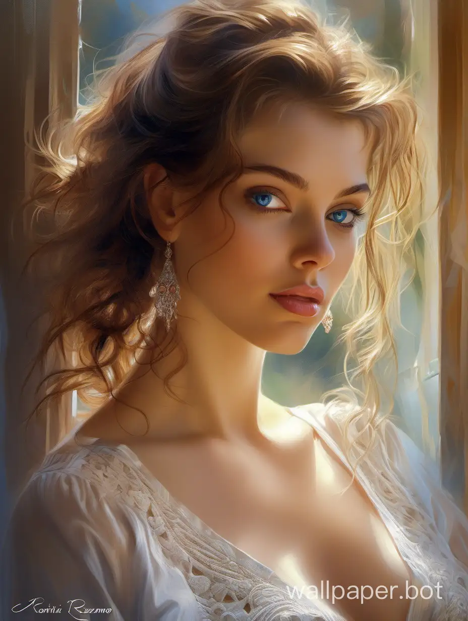 By Konstantin Razumov style, frontal, high detail, incredibly beautiful, photo, 8k portrait of beautiful girl with brown hair, intricate, elegant, highly detailed, majestic, digital photography, painting filigree, broken glass, masterpiece, sidelighting, finely detailed beautiful eyes, hdr, realistic, high definition, by Konstantin Razumov style