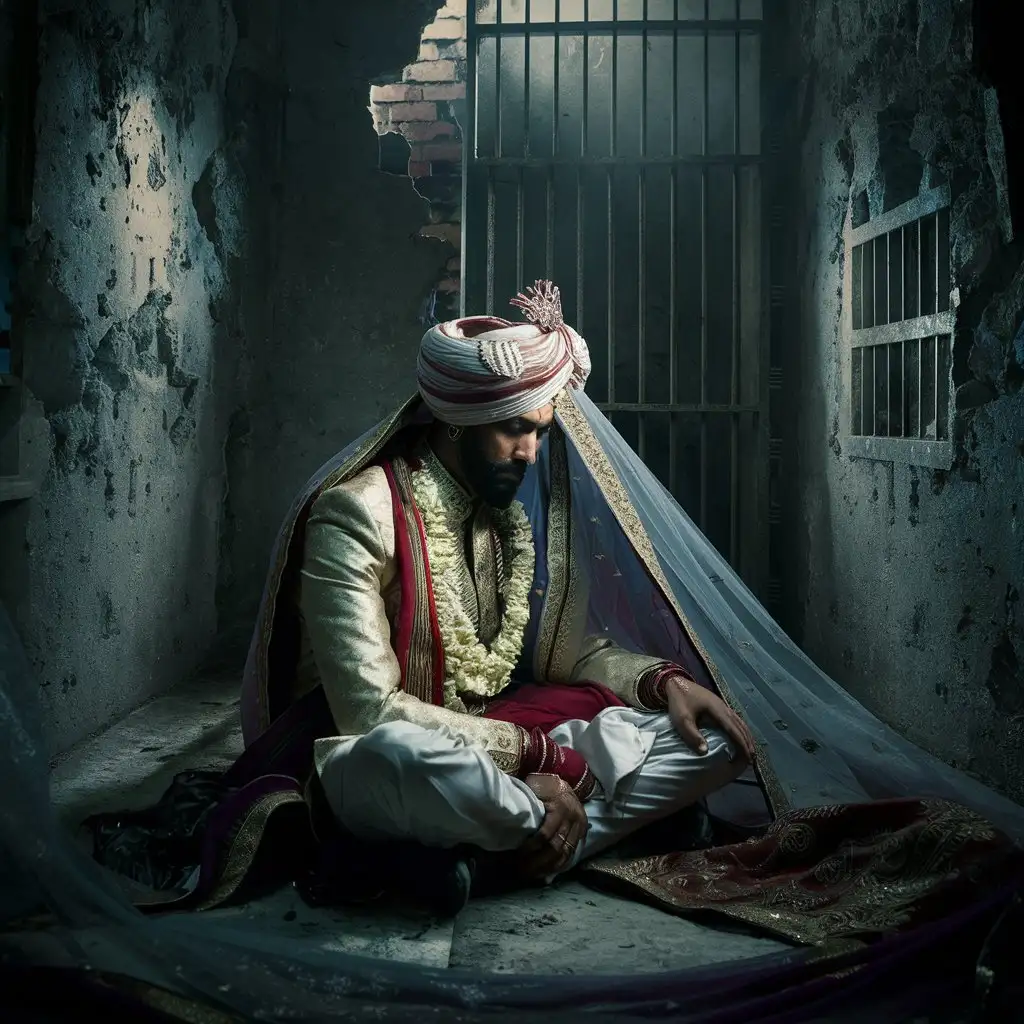 Indian-Groom-in-Jail-Traditional-Attire-Constrained-by-Unforeseen-Circumstances