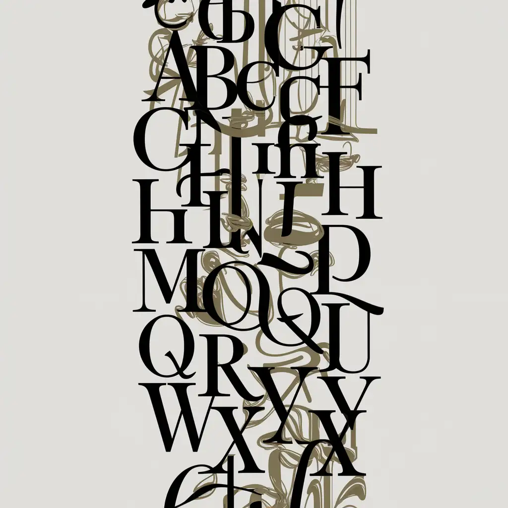 Cascada de letras del abecedario con diferentes tipografías, cayendo de forma vertical
