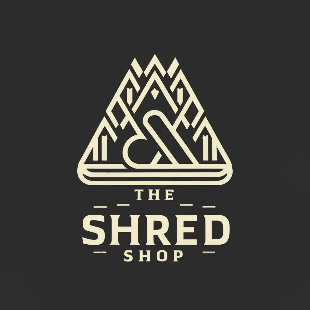LOGO-Design-for-The-Shred-Shop-Alpine-Adventure-Theme-with-Snowboard-and-Mountain-Silhouette