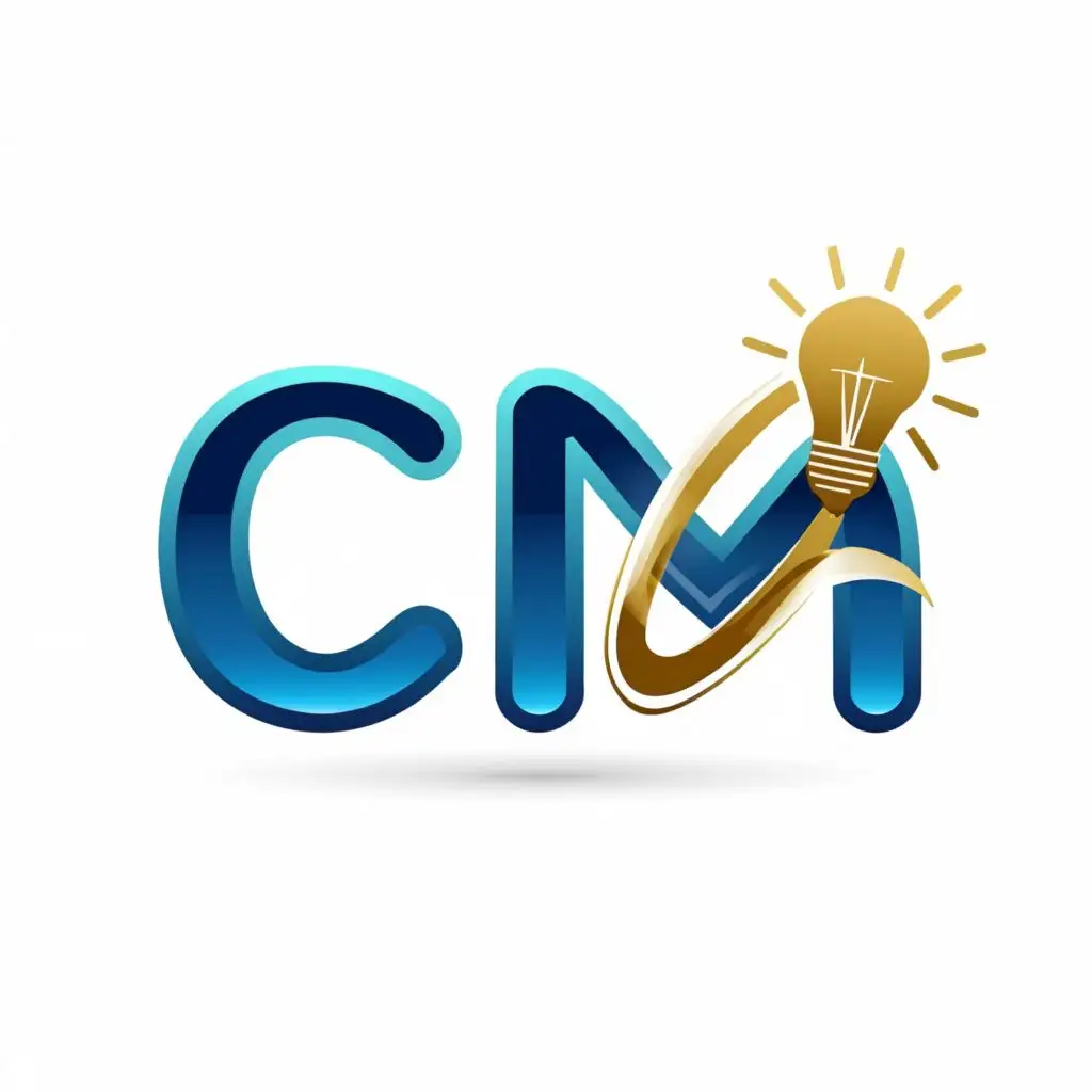 logo, symbolizing Artificial intelligence and business success blue #126180 and gold, with the text "CM" typography, be used in technology industry.