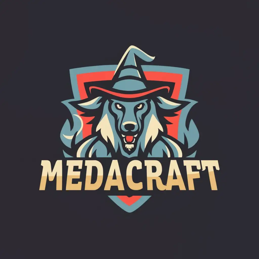 a logo design,with the text "Mediacraft", main symbol:Wizard Wolf,Moderate,clear background