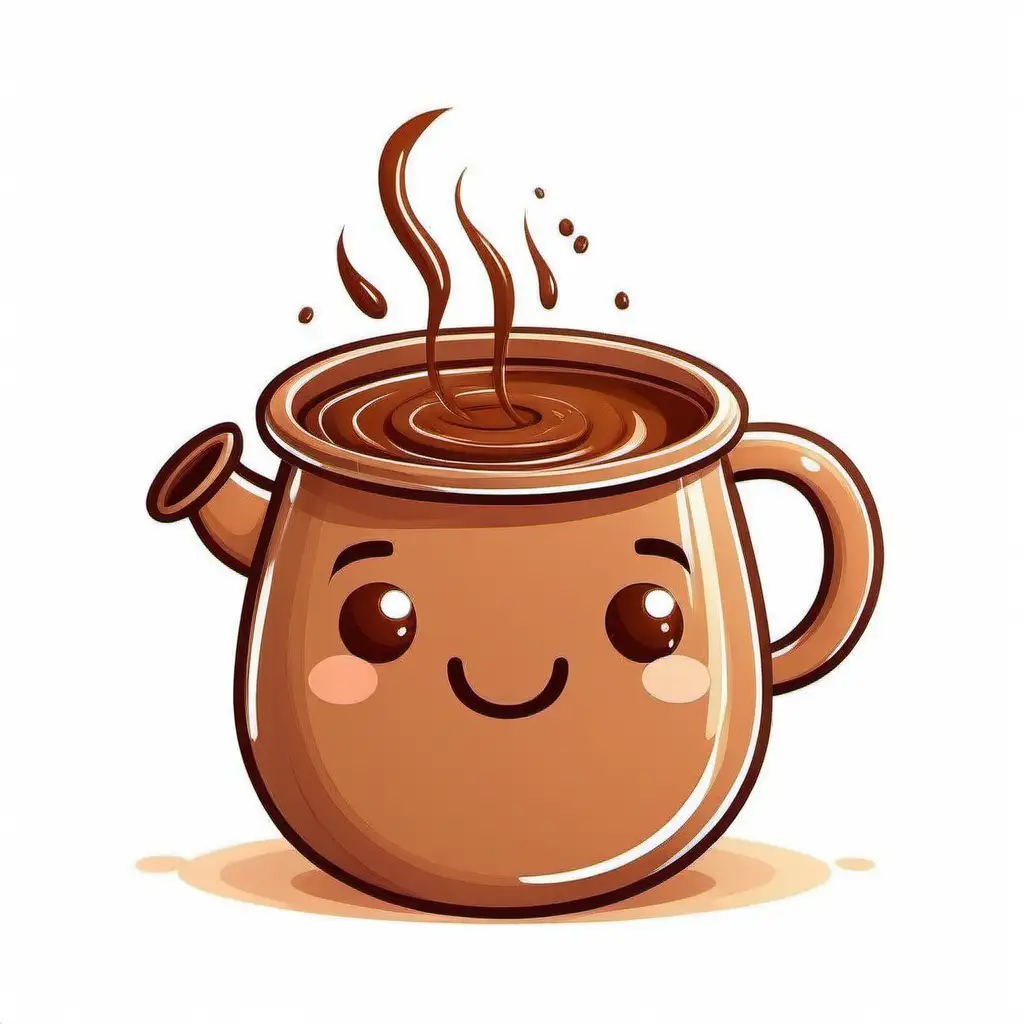 Adorable Cartoon Coffee Pot with Brown Liquid on White Background