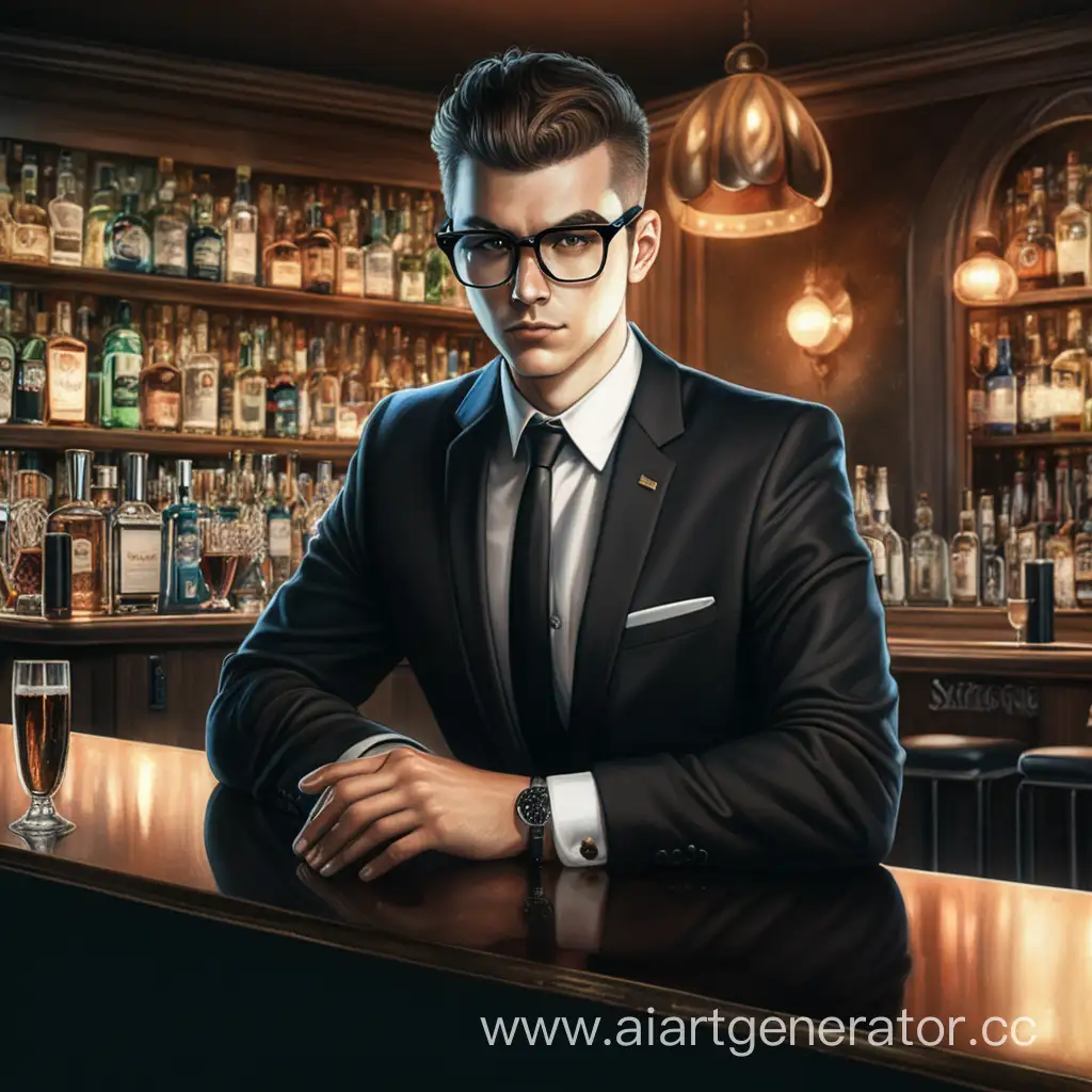 Sophisticated-Man-in-Black-Suit-and-Glasses-at-Trendy-Club-Bar