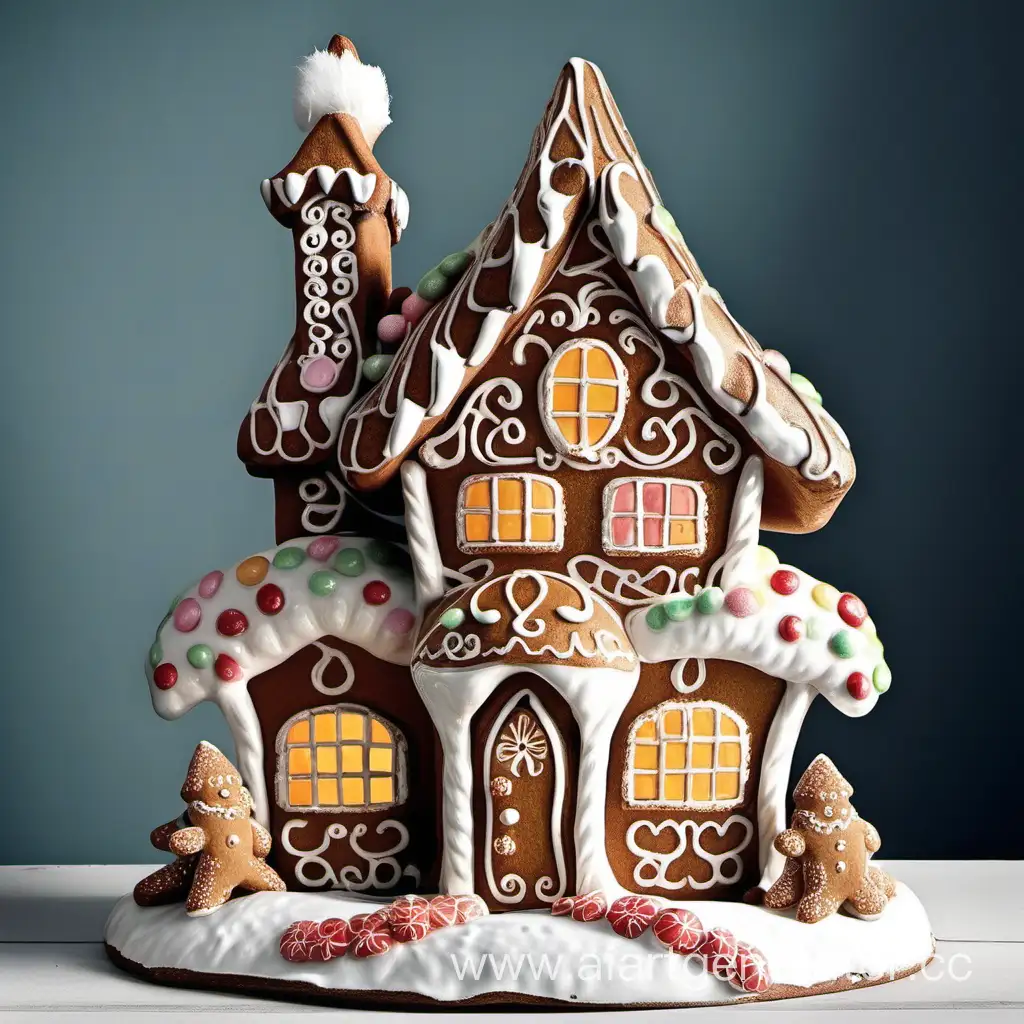 Whimsical-Gingerbread-Fairy-House-Ceramic-Sculpture