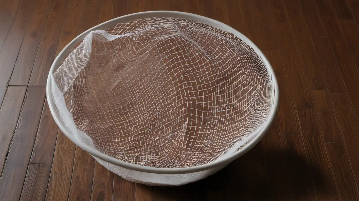 bowl covered with net on the top on wood floor