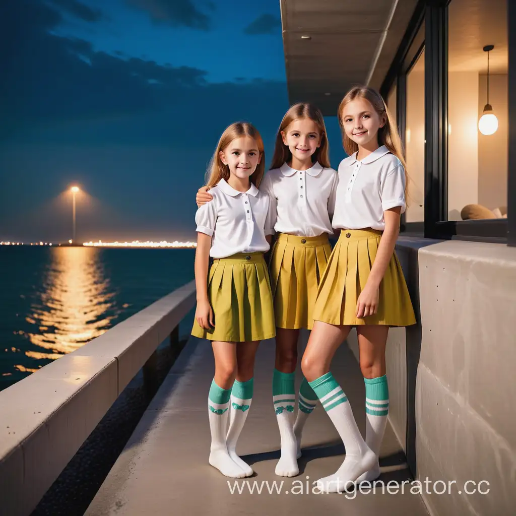 Girls-Embrace-in-Modern-Coastal-Setting-at-Night