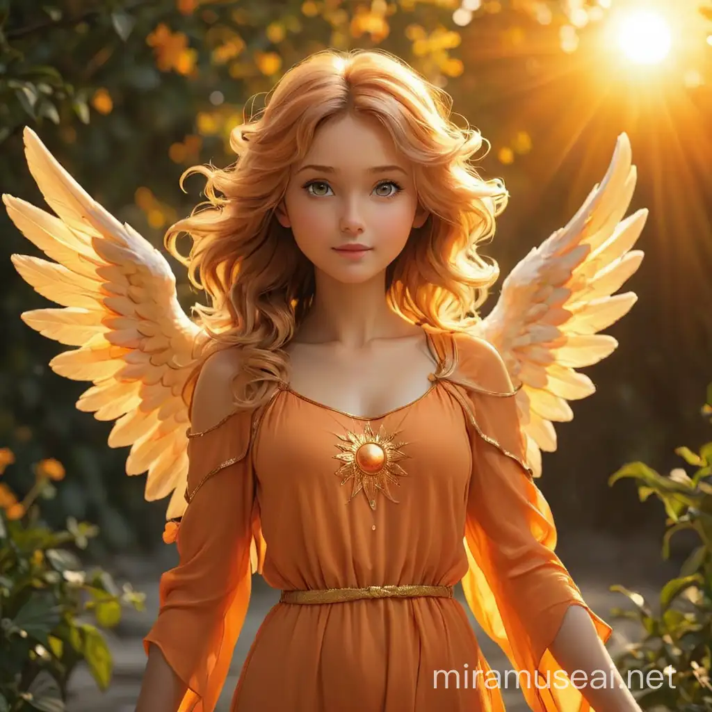 angel en un sol color naranja