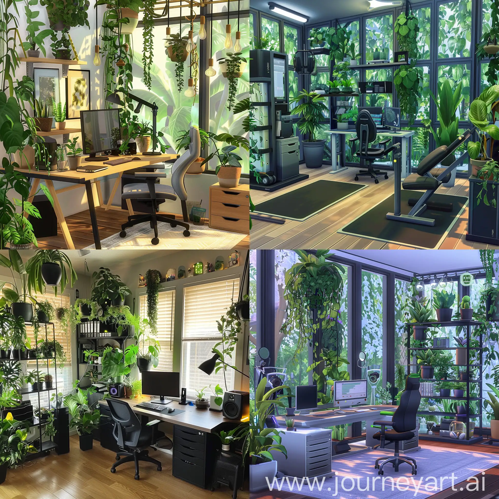 Build an office where i can feel myself comfortable and sporty at the same time with many plants and nice vibes
