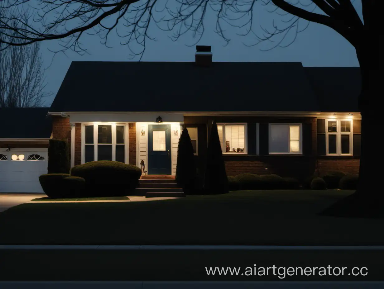 Solitary-House-in-Suburbia-Illuminated-at-Night