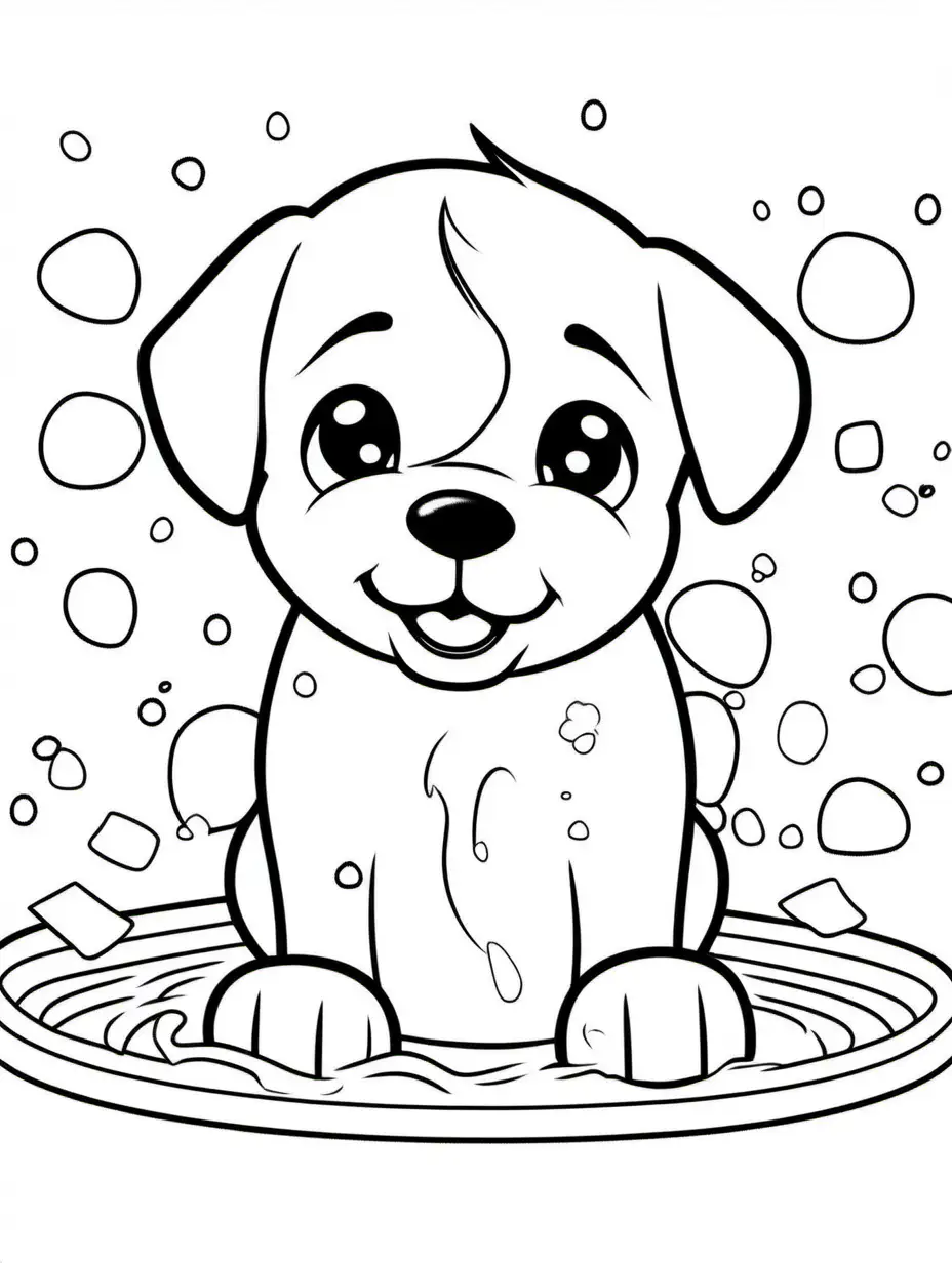 Adorable-Puppy-Washing-Face-Black-and-White-Coloring-Page-with-Ample-White-Space