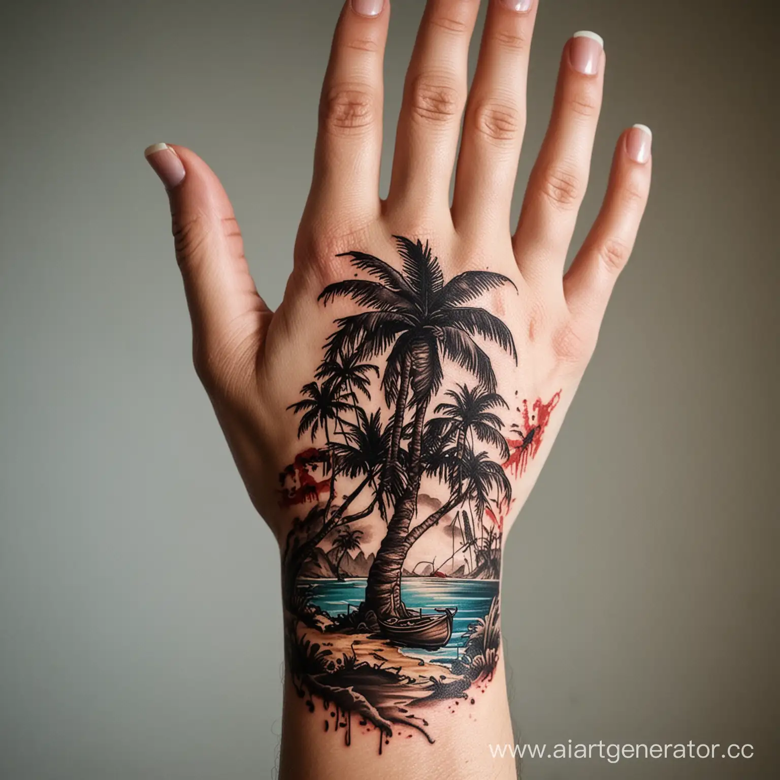 Татуировка на кисти руки по тематике "Dead Island 2"
