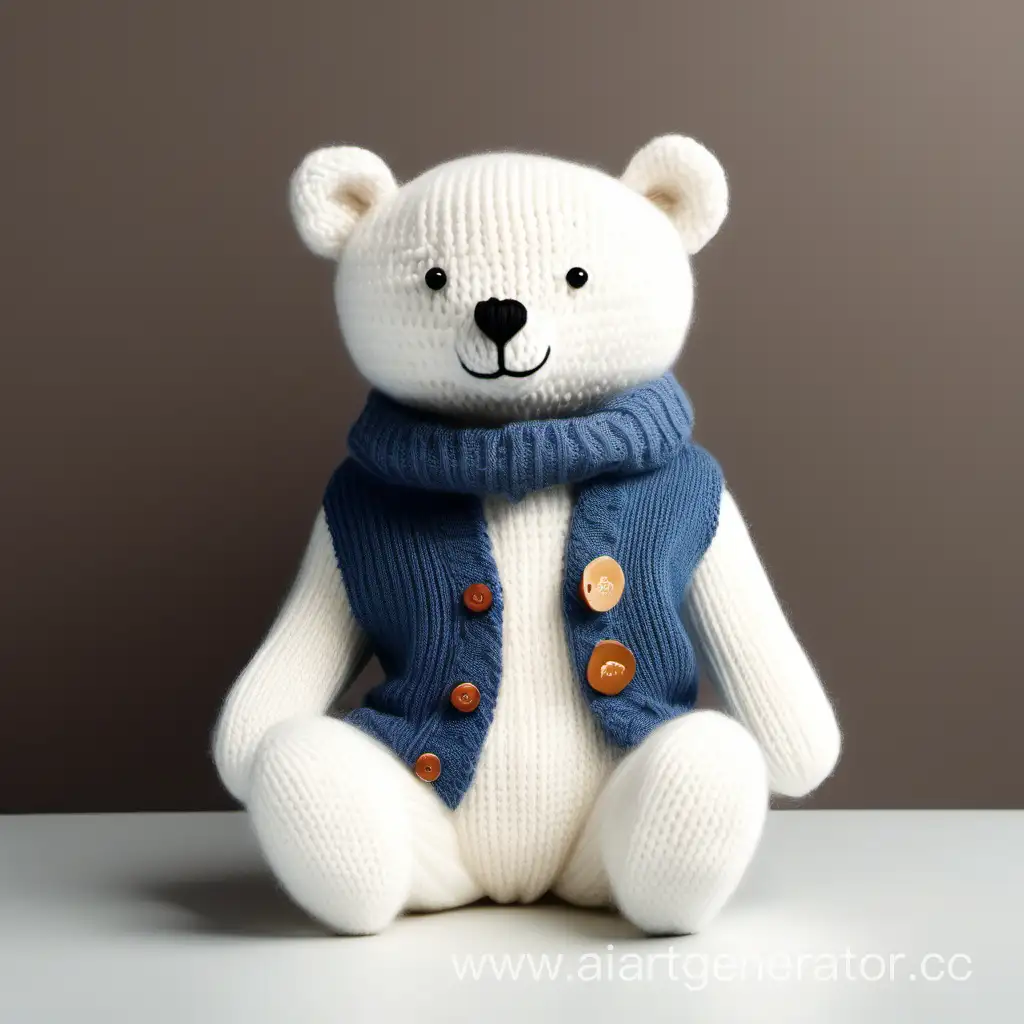 Knitted white bear with stylish clothes, he is very cute and smiling