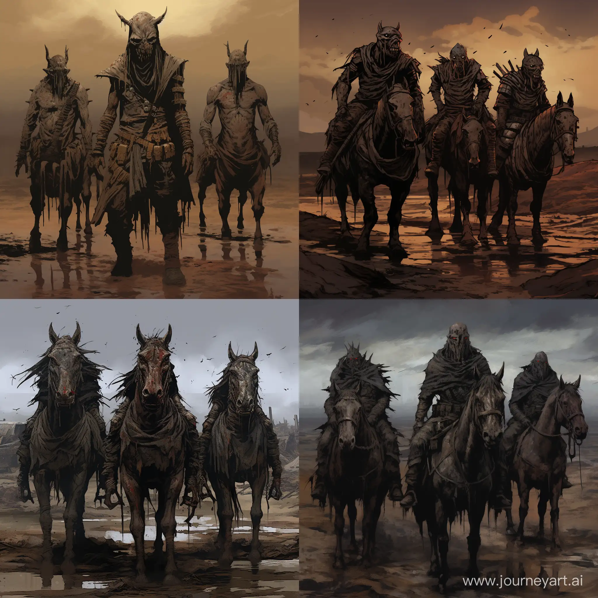Apocalyptic-Four-Horsemen-in-Dark-Dorohedoro-Style-Mud-Art