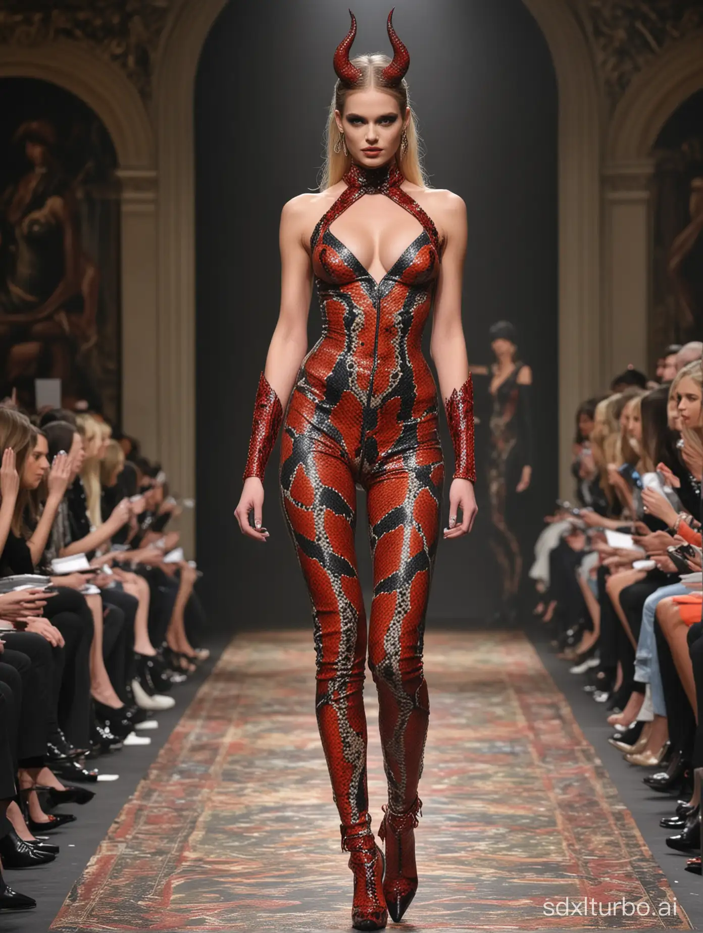 Paris Collection Runway Sexy Female Top Model in Eccentric Fashion | SDXL  Free Online