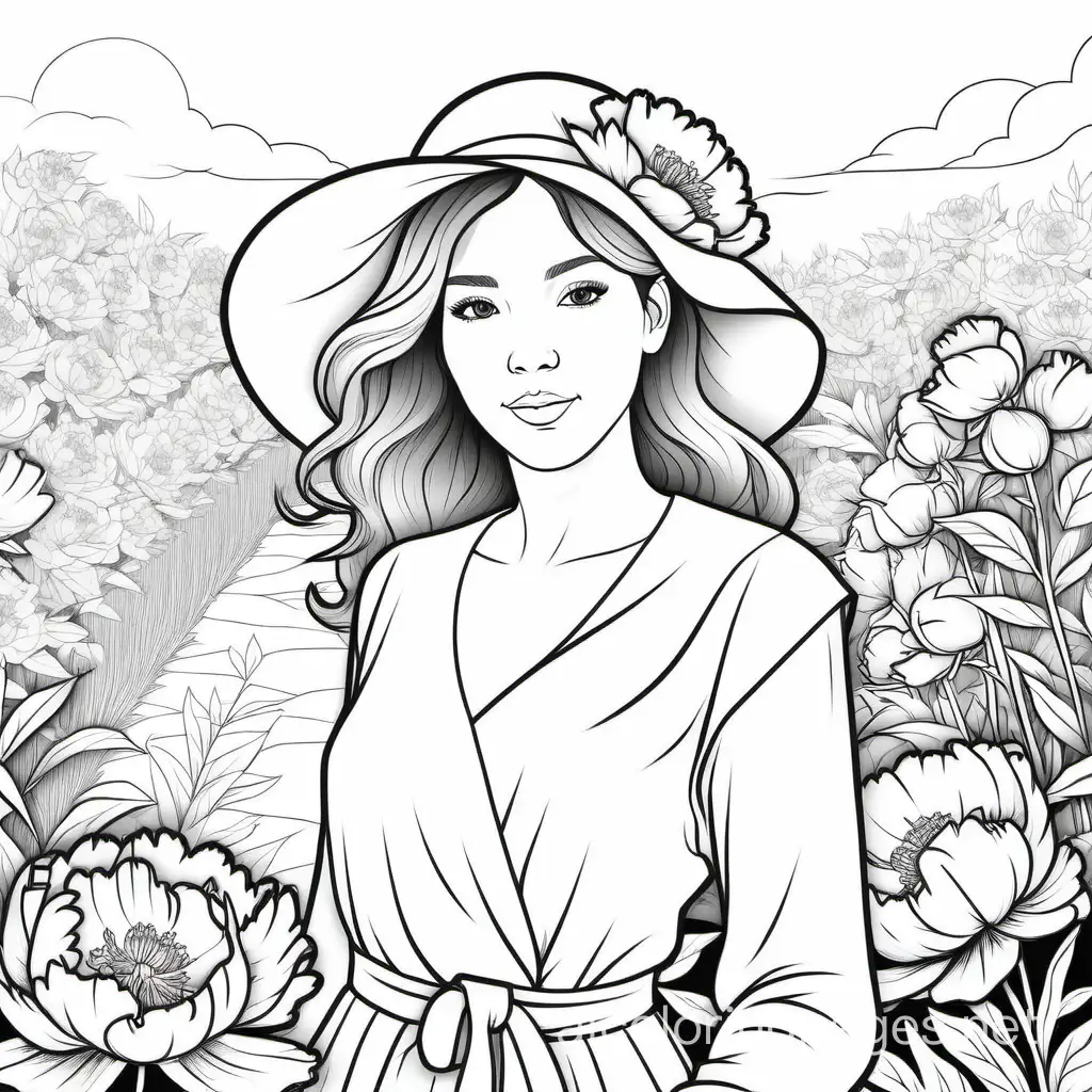 Elegant-Woman-Coloring-Page-Lady-Amid-Peony-Blossoms