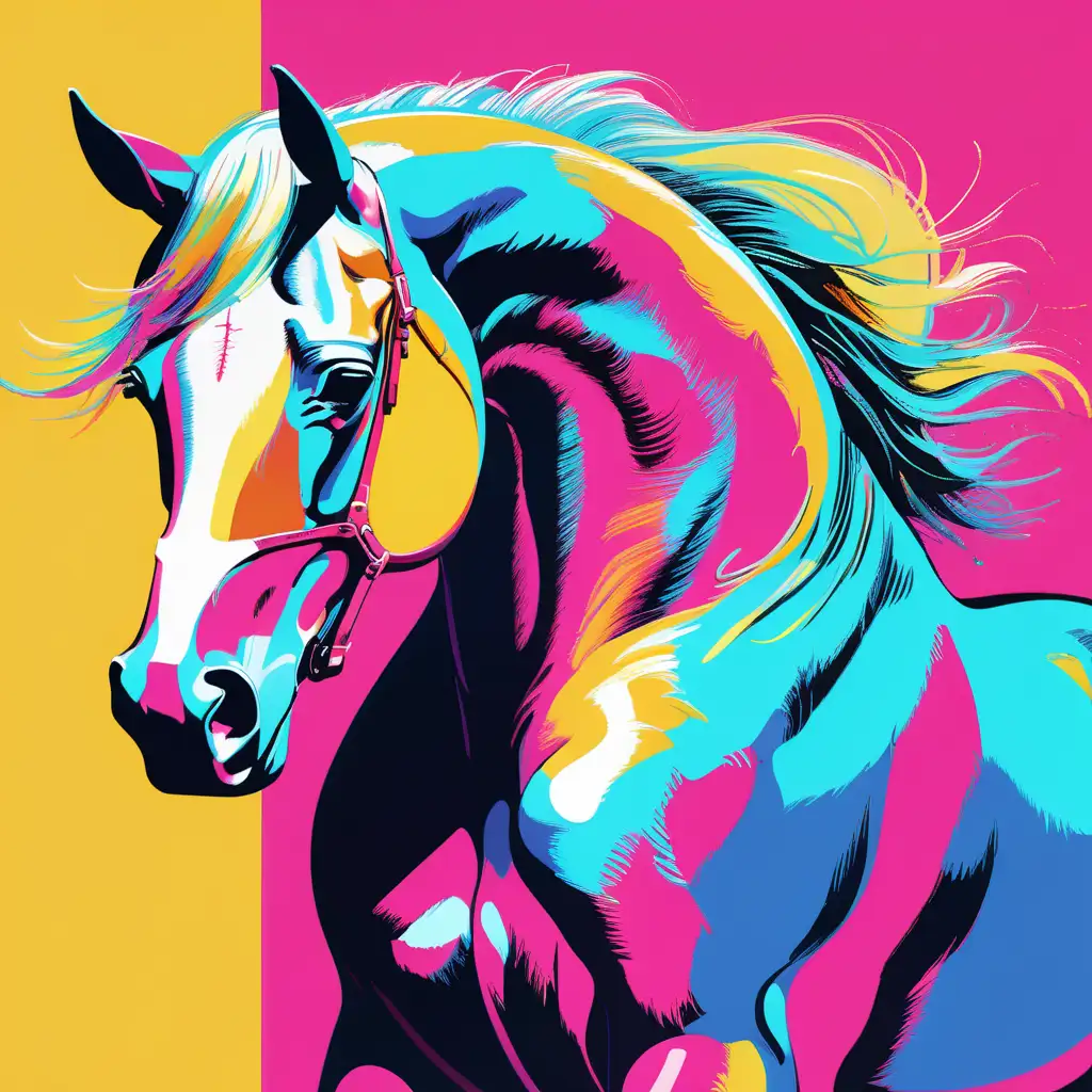 Energetic Legendary Horse in Dream Mode Andy Warhol Style Cinematic Art