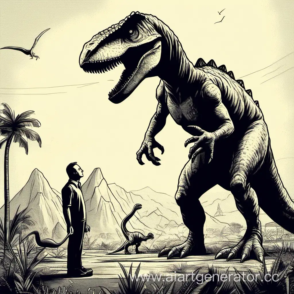 Man-and-Dinosaur-Encounter-in-Prehistoric-Wilderness