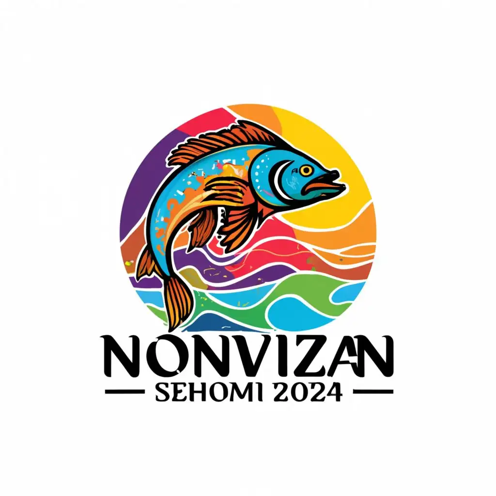 a logo design,with the text "Nonvizan Sehomi 2024", main symbol:tilapia  Fish jumping out of a lake mixed  in color
.
,Moderate,be used in Events industry,clear background