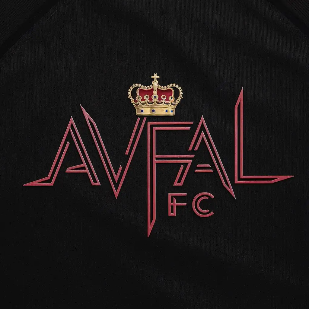 Create a "AVFAL FC" logo, only using black and red with a black background, add a crown on top of the logo.