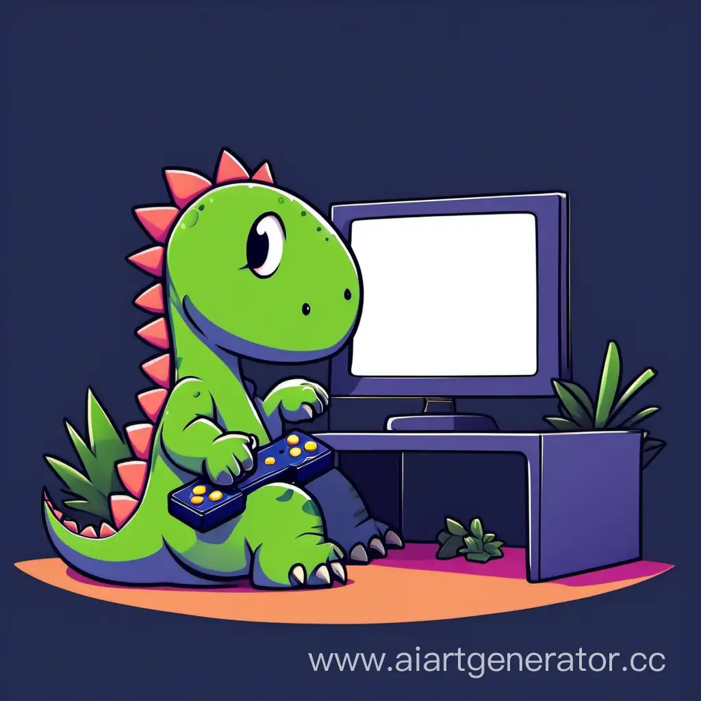 Adorable-Dinosaur-Gaming-in-Stylish-Minimalist-Setting