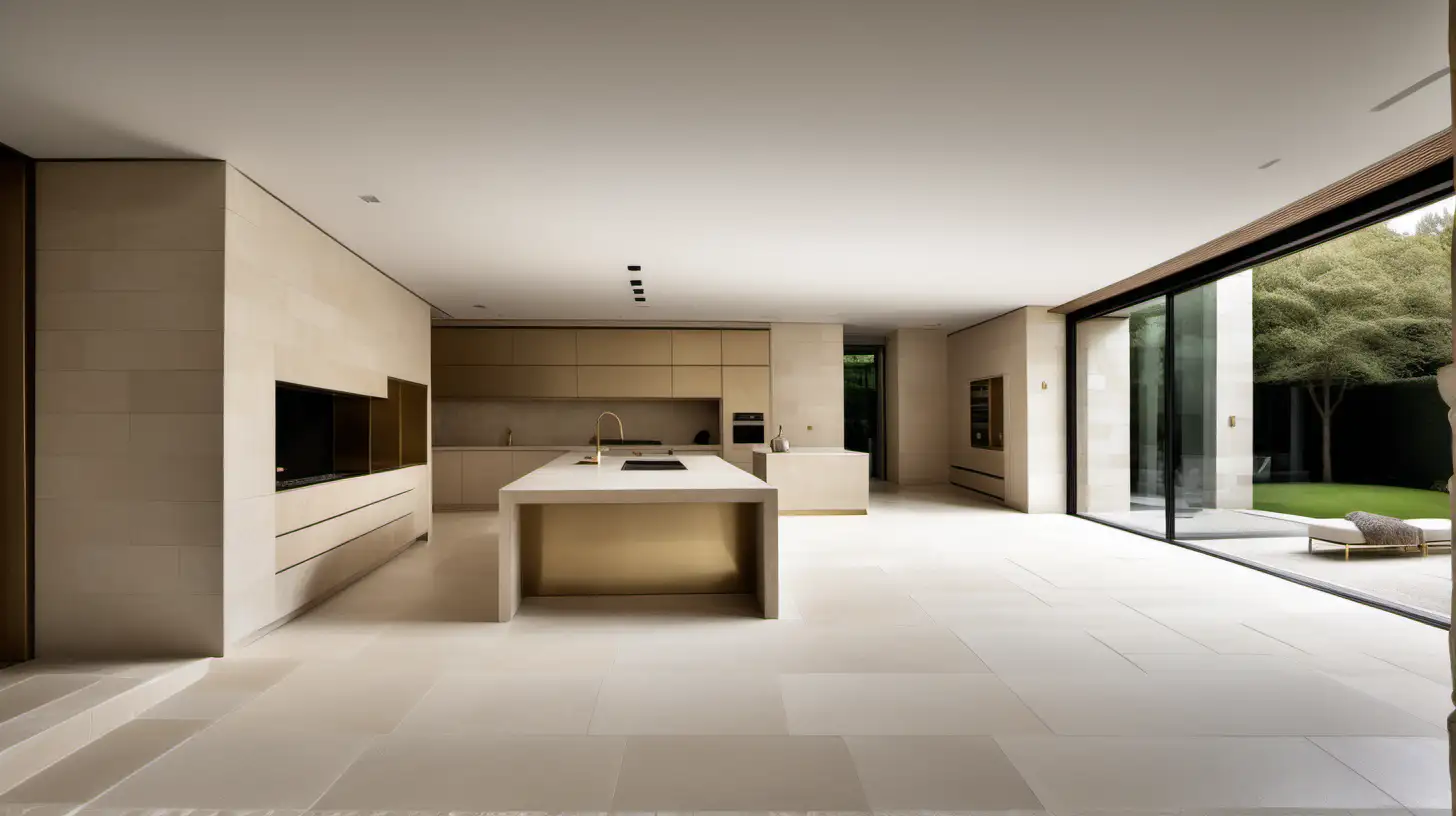 a Classic Contemporary large minimalist estate home; Beige; Blonde Oak; Limestone; Brass; Bauwerk Limestone paint in Bone;