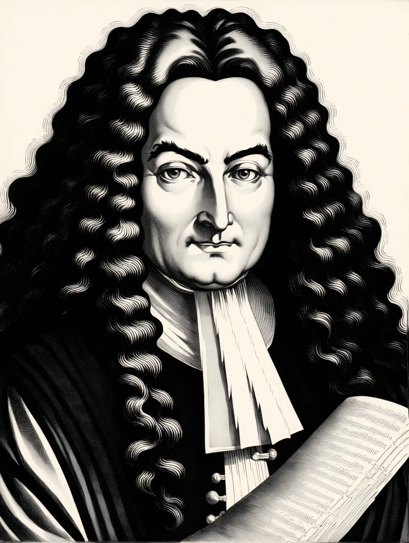 Monochrome Portrait of Philosopher Gottfried Wilhelm Leibniz