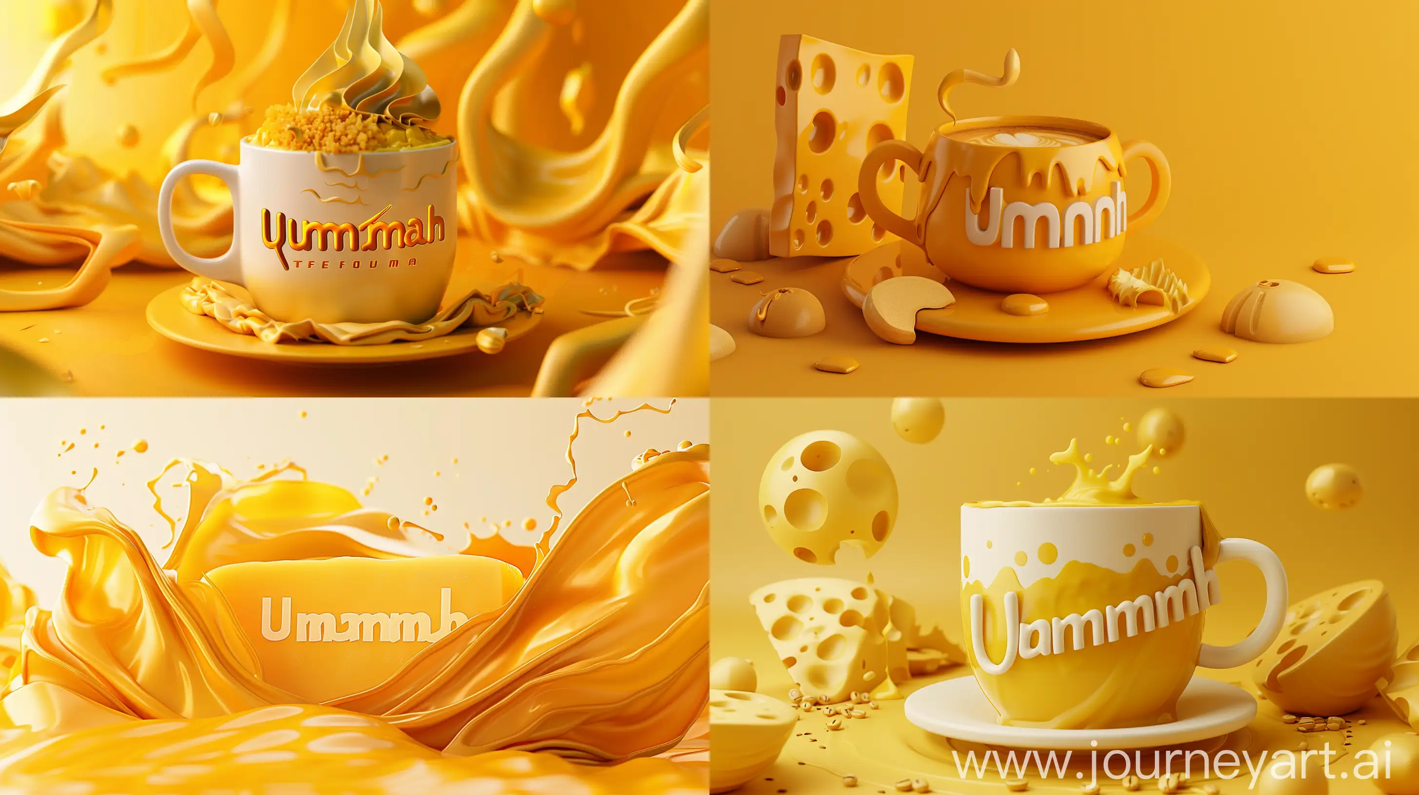 a graphic design logo for a company called "Umaimah" which sells very delicious and attractive cheese coffee, 3D style, fantasy style --ar 16:9