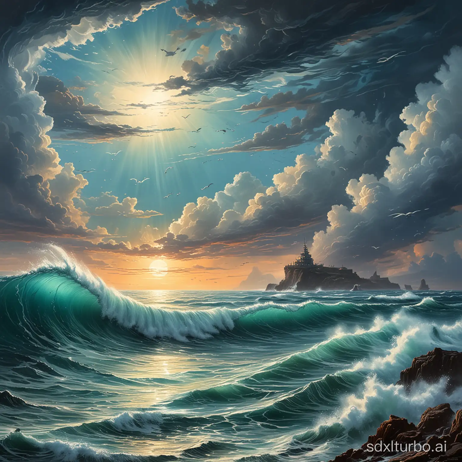 Science fiction painting about the ocean.