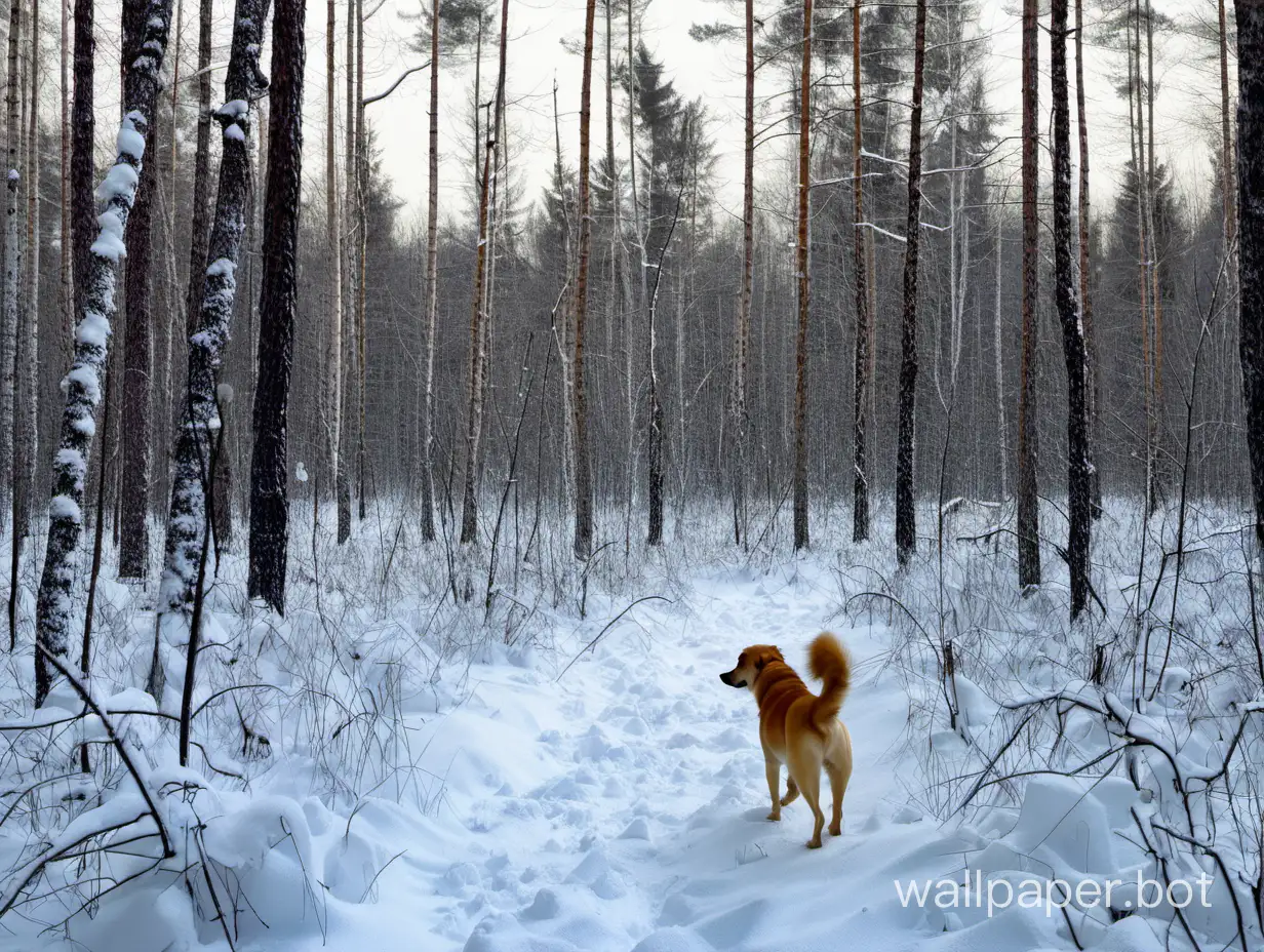 Снежная Тайга, лес, собака в лесу