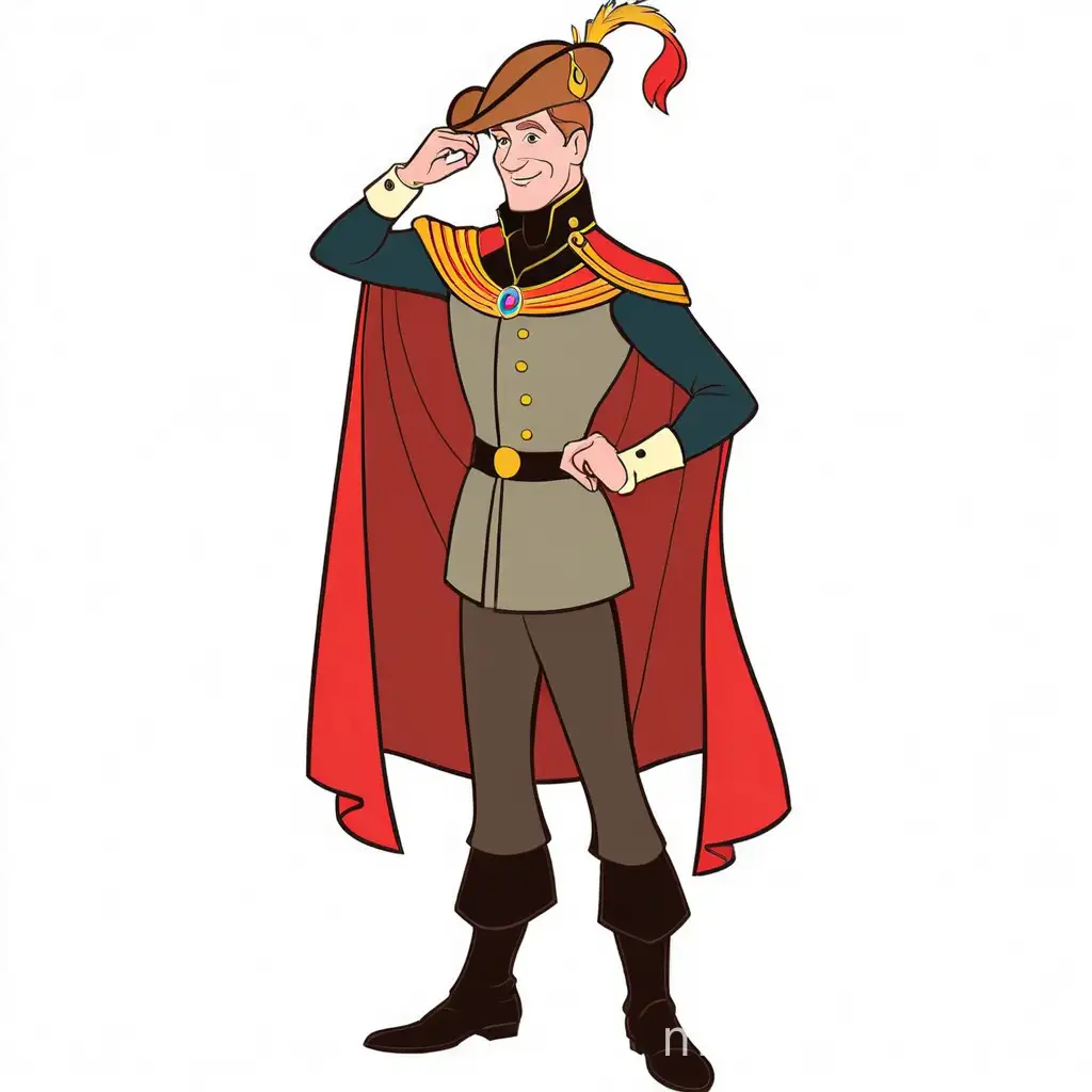 Prince Phillip from disney, full body, minimalist, vector art, colored illustration with a black outline.