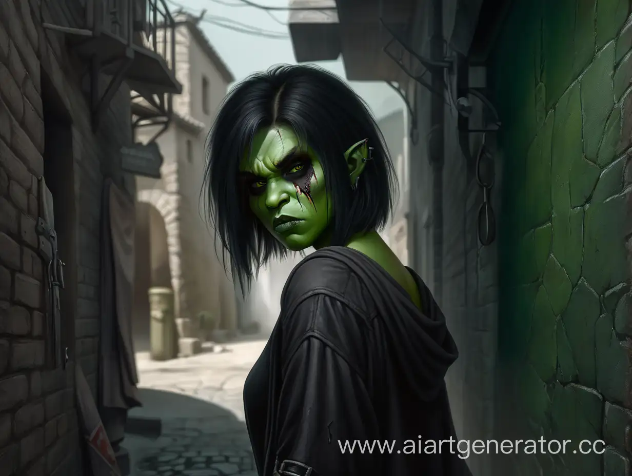 Mysterious-Girl-with-Wounded-Orc-in-Dark-Fantasy-Alley