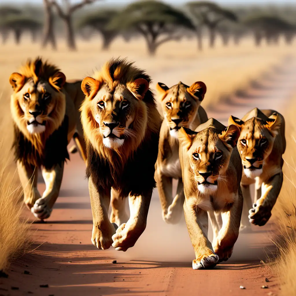 Majestic Pride of Lions Roaming the Savanna Landscape