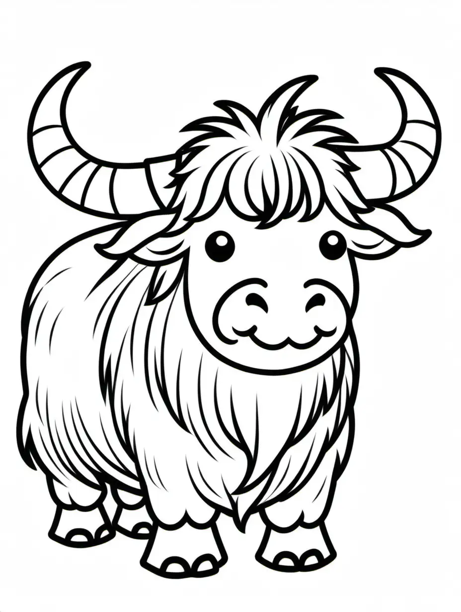 simple cute   yak
coloring page
line art
black and white
white background
no shadow or highlights