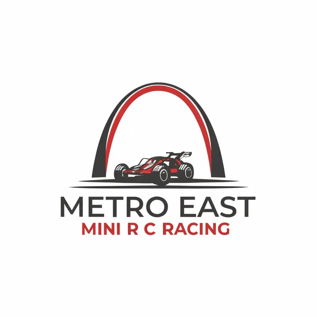LOGO-Design-for-Metro-East-Mini-RC-Racing-St-Louis-Arch-and-RC-Car-in-Minimalistic-Grayscale-Style-for-Internet-Industry