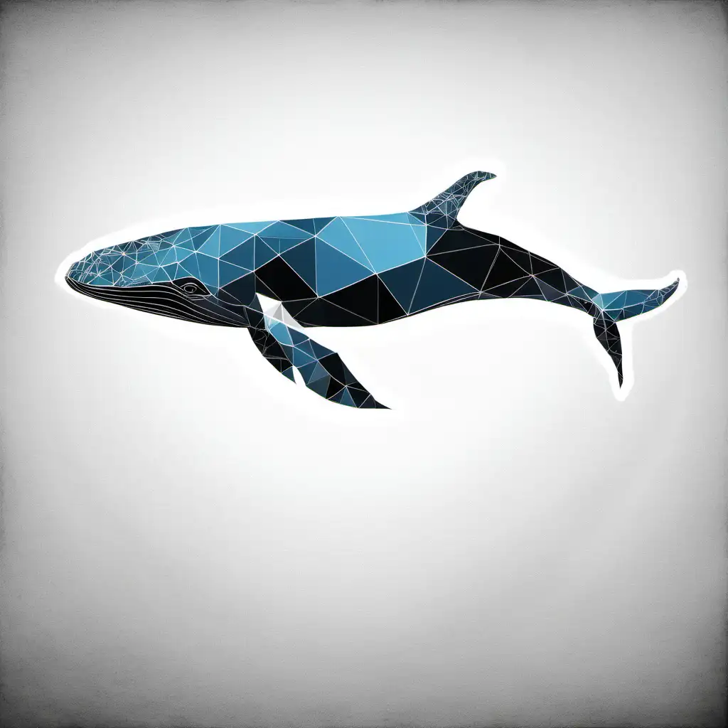 Abstract Black White Geometric Polygon Blue Whale Art
