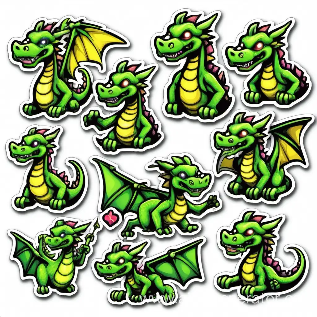 prompt social media sticker pack on white background. The main cheracter  of the stickerpack is a green dragon --ar 16:9 --v 5 --s 750 --q 1

