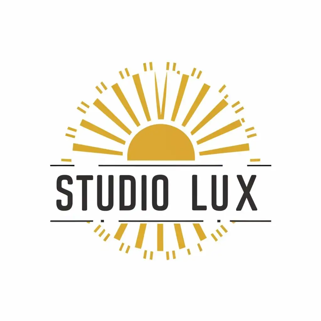 logo, sun, bright, sunbeams, with the text "Studio Lux", typography