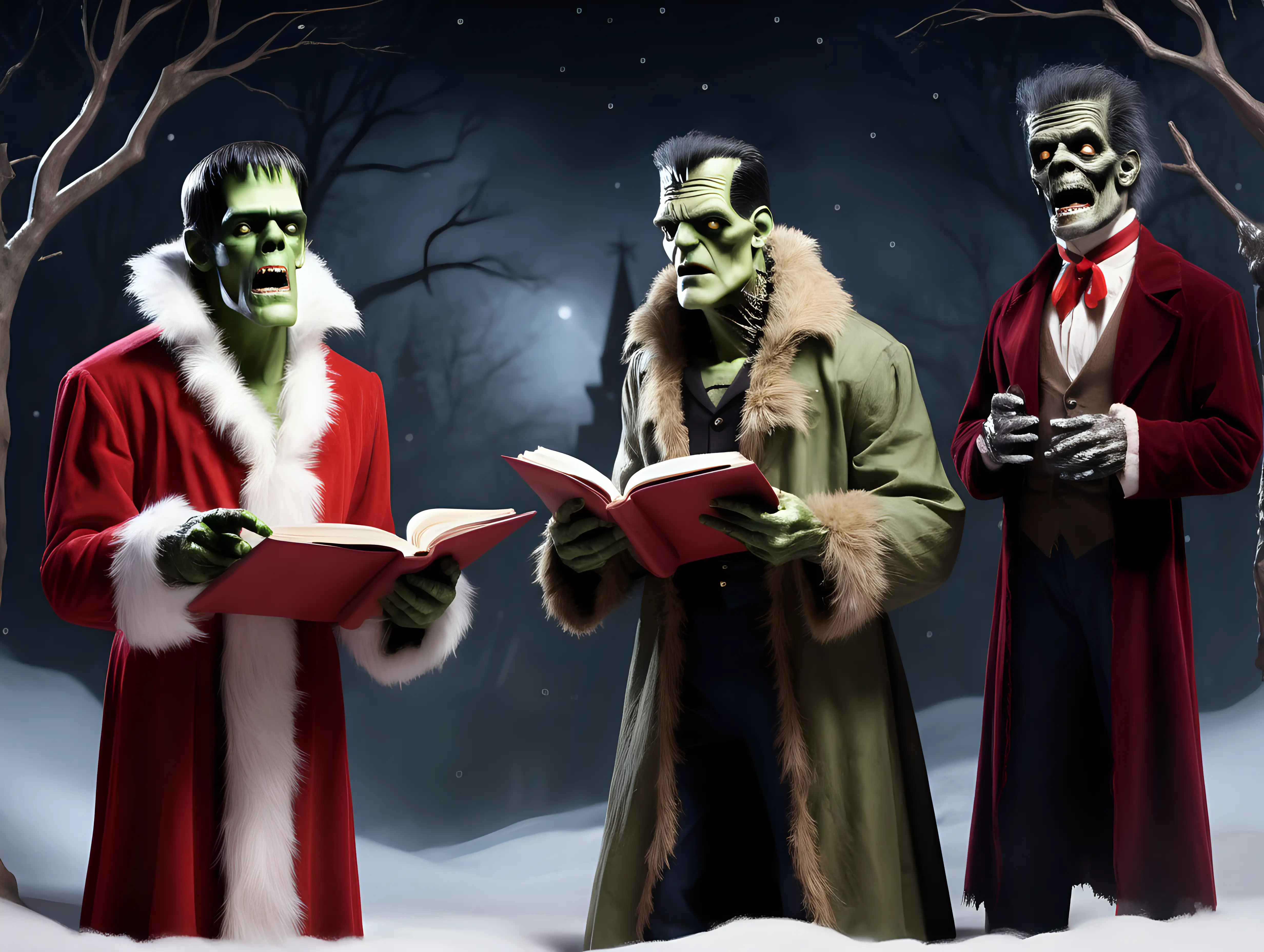 Frankenstein the mummy the wolfman dracula singing Christmas carols