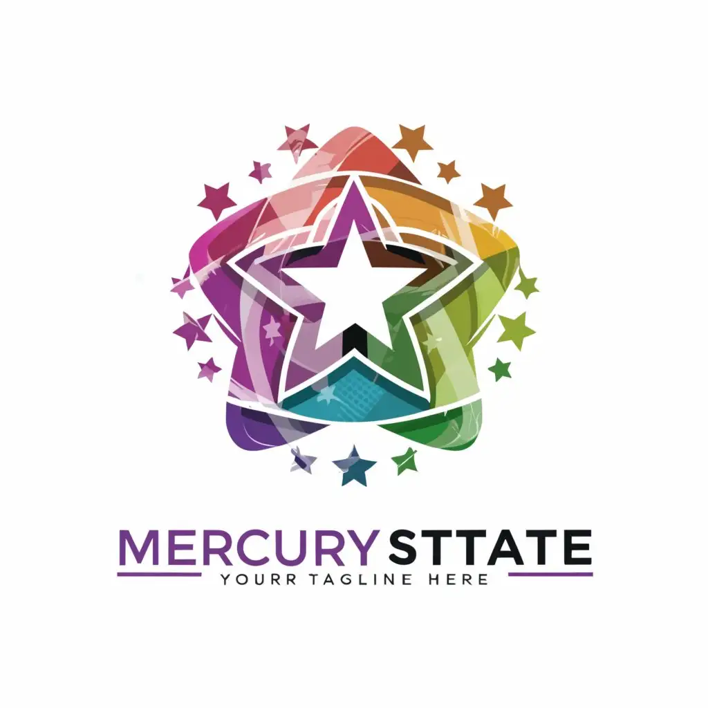 LOGO-Design-For-Mercury-State-Five-Star-Emblem-with-Vibrant-Pink-Purple-Green-Yellow-and-Brown-Palette
