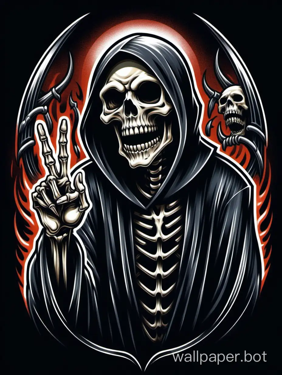 Grim Reaper Skull Skeleton Grin Grinning Middle Finger Death Evil Kill Killer Grim Ghost Tattoo Hell Art Logo